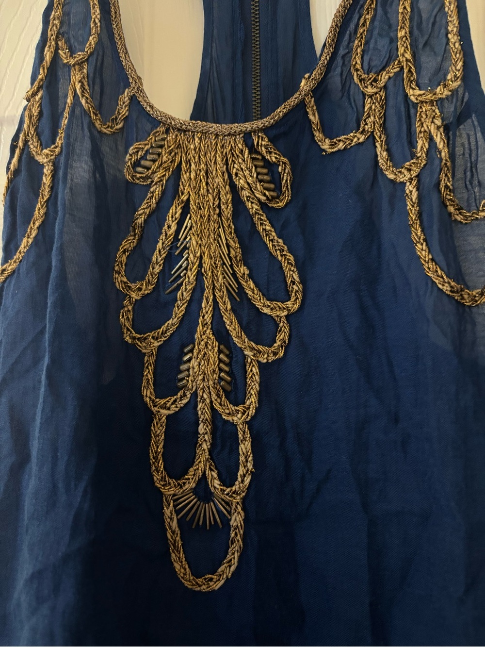 Free People Blue and Gold Beaded Top - Picture 3 of 6